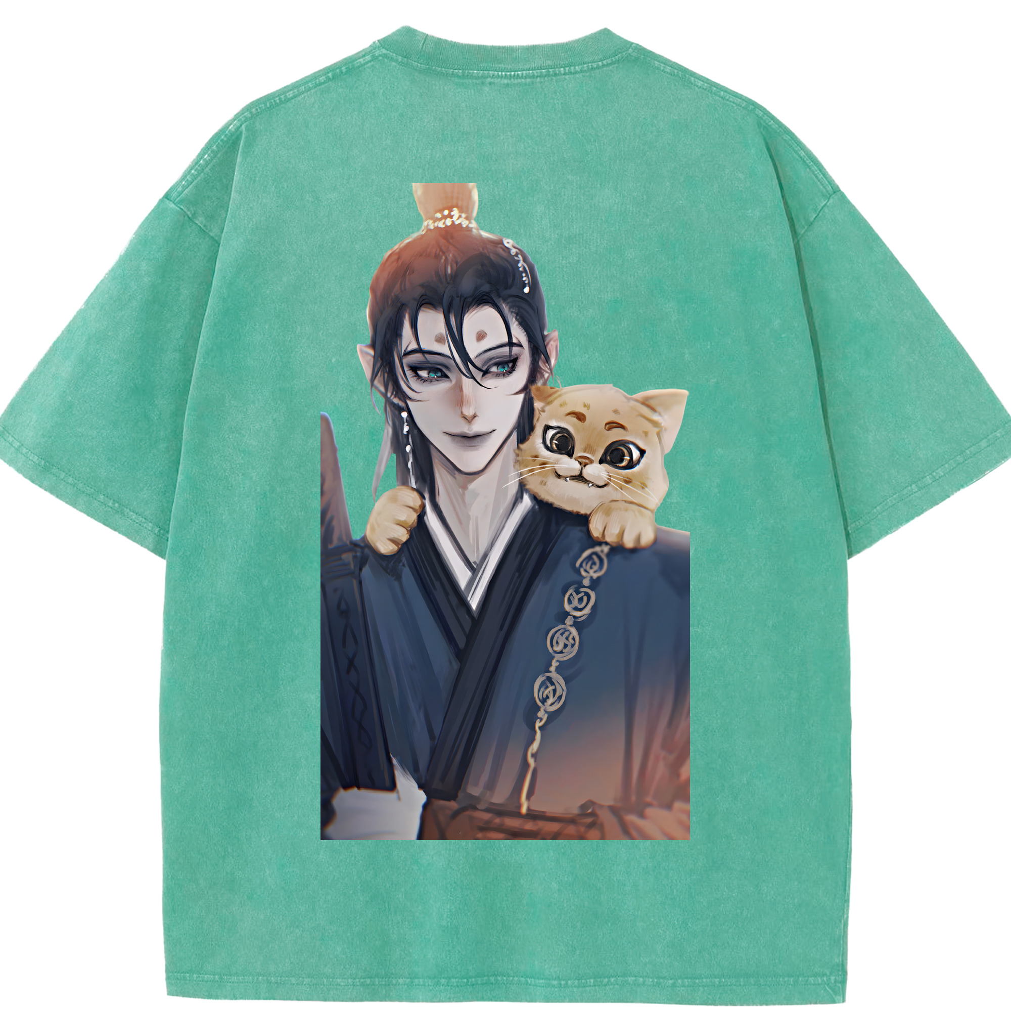 （画像用） Ne Zha 2 ナタ 魔童の大暴れ 綿100% ヴィンテージ風 半袖Tシャツ（背面プリント）